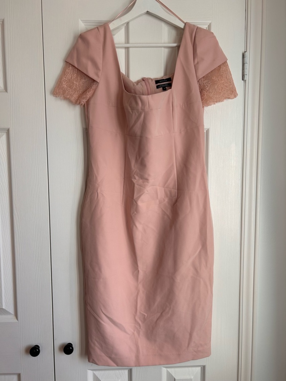 RW&CO. Pink Lace Sleeve Midi Sheath Dress